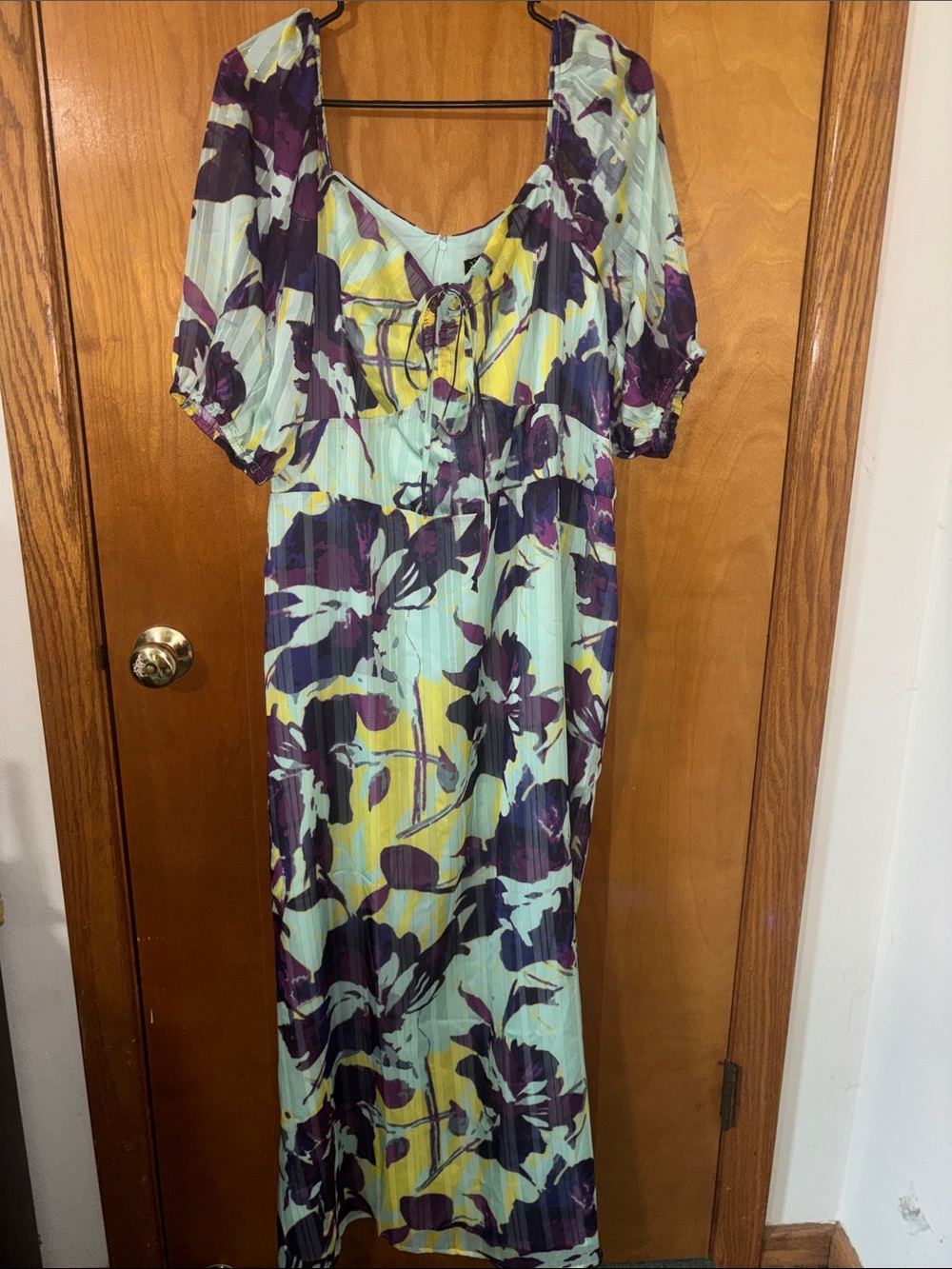 New York & Company Mint, Purple and Yellow Floral Maxi Dress